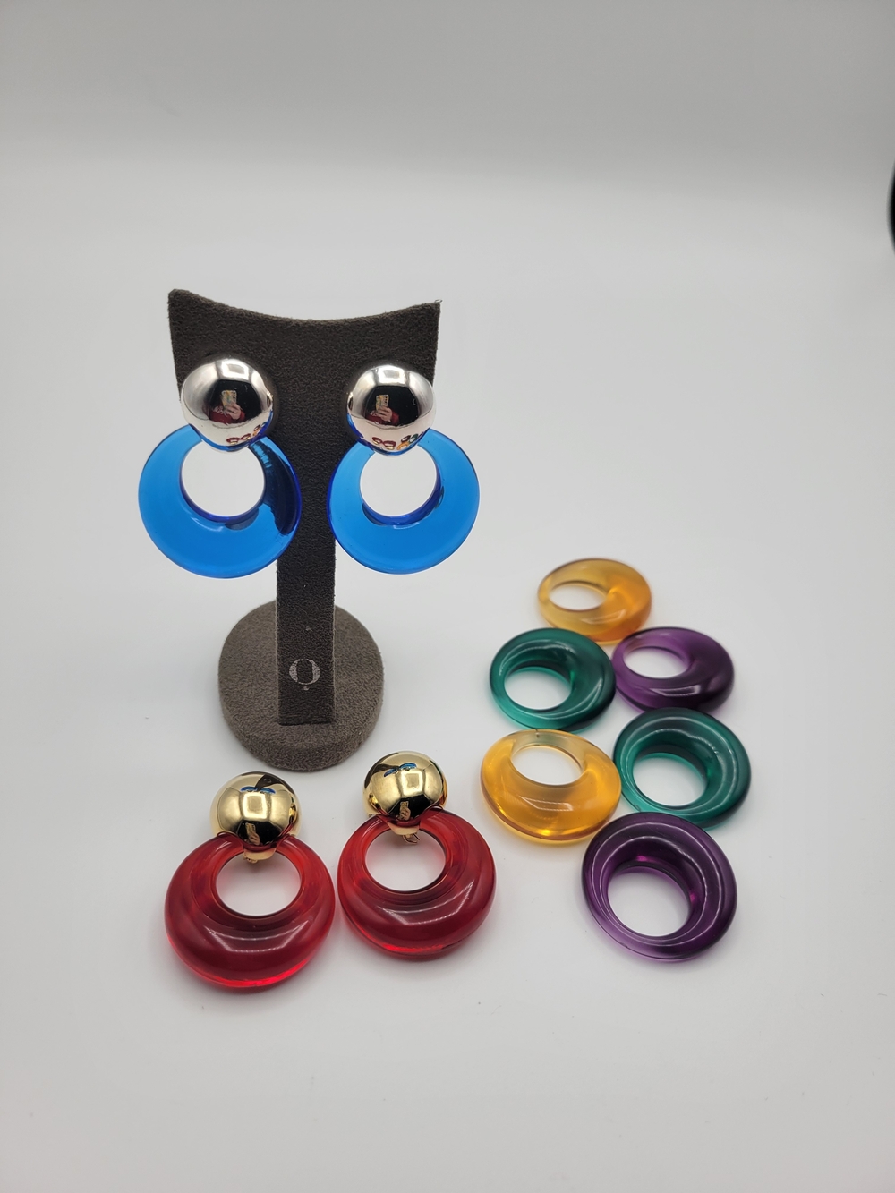 JRXX Interchangeable Resin Hoop Earrings - Blue + Multi Color Rings